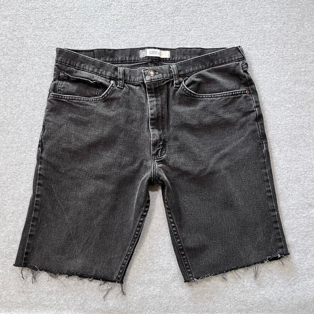 Lee Shorts Mens 36 (38 Tag) Black Cutoffs‎ Jorts 9.5" Inseam Faded Grunge Denim